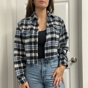 Jachs Navy & White Plaid Cropped Button-Down Shirt